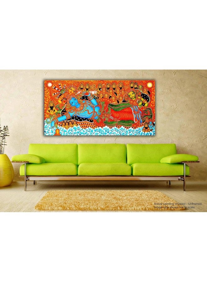 PIXELARTZ لوحة قماشية جدارية من بيكسيلارتز كيرالا - تجسيد فيشنو كريشنا التقليدي - (60x30 بوصة، كبيرة) (بدون إطار) - Image 2
