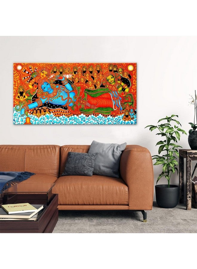 PIXELARTZ لوحة قماشية جدارية من بيكسيلارتز كيرالا - تجسيد فيشنو كريشنا التقليدي - (60x30 بوصة، كبيرة) (بدون إطار) - Image 3