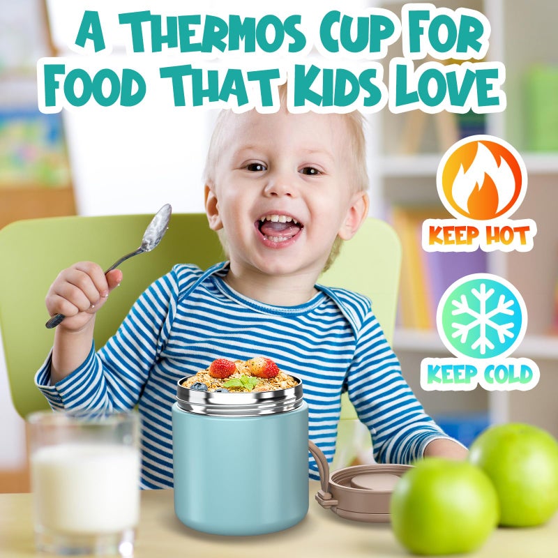 CJACJA Insulated Food Jar for Kids - 15.2 Oz, Thermo for Hot Food, Soup Thermo, Insulated Food Container, Termos Para Comida Caliente, Width Mouth Stainless Steel Lunch Box with Spoon, Green - Image 2