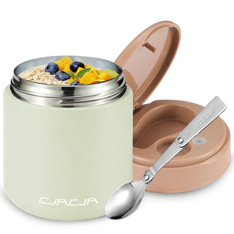 CJACJA Insulated Food Jar for Kids - 15.2 Oz, Thermo for Hot Food, Soup Thermo, Insulated Food Container, Termos Para Comida Caliente, Width Mouth Stainless Steel Lunch Box with Spoon, Green - Image 1