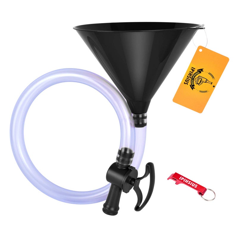iPihsius Beer Bong Funnel, Beer Bong Single Header Black with Flow Valve, Includes Bottle Opener, Chug Bud for Party Vacation Game