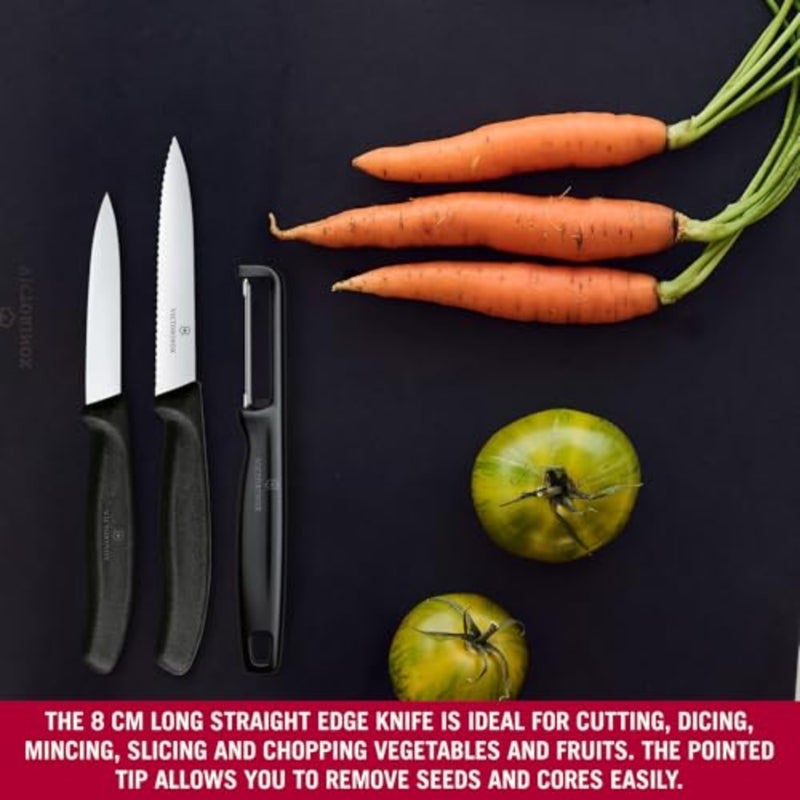 Swiss Classic Paring Knives with I-Peeler Set 3-Pieces in Gift Box, Black - Image 4