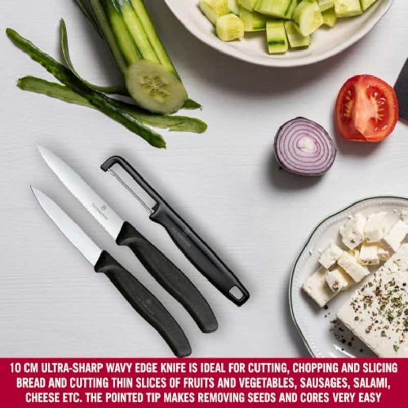 Swiss Classic Paring Knives with I-Peeler Set 3-Pieces in Gift Box, Black - Image 5