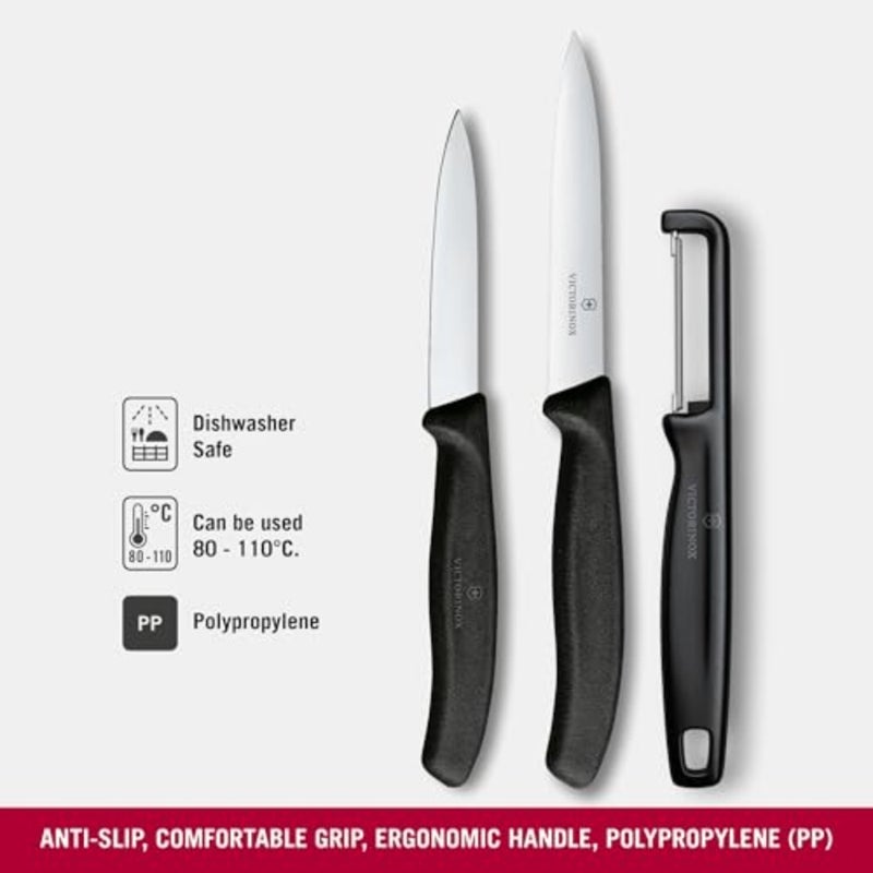 Swiss Classic Paring Knives with I-Peeler Set 3-Pieces in Gift Box, Black - Image 3