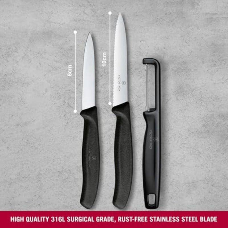 Swiss Classic Paring Knives with I-Peeler Set 3-Pieces in Gift Box, Black - Image 2