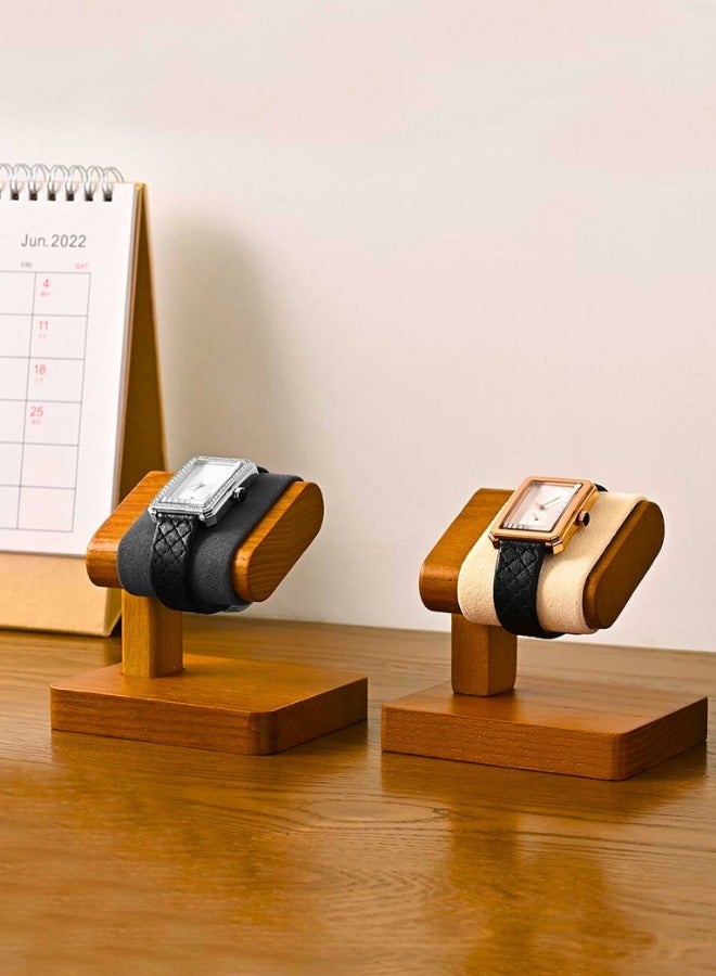 Chase Up Single Watch Stand - Wooden & Microfiber Watch Holder (9.2cm Height) for Luxury Watches - Beige (9x7cm Base) - Image 2