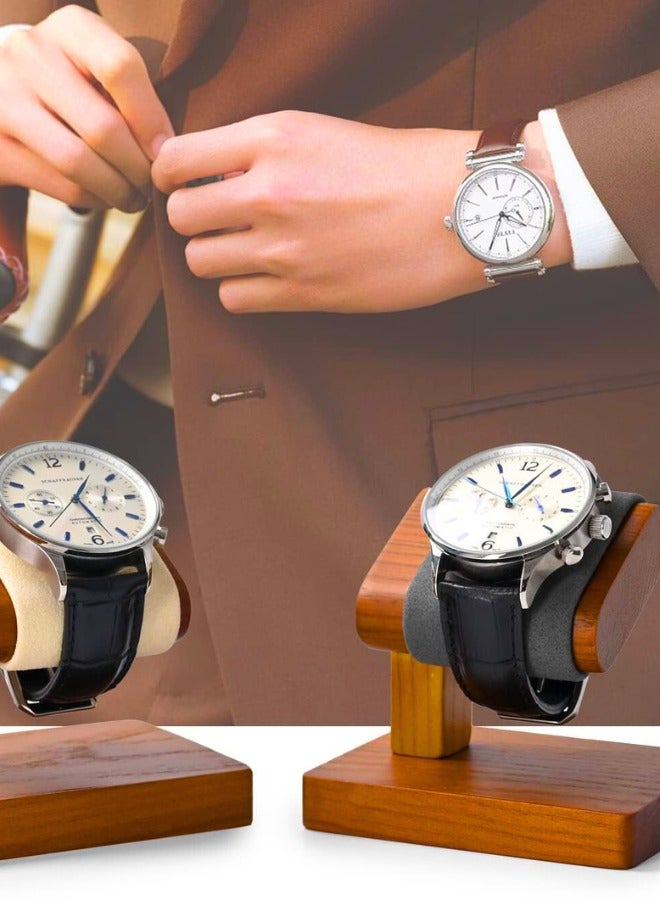Chase Up Single Watch Stand - Wooden & Microfiber Watch Holder (9.2cm Height) for Luxury Watches - Beige (9x7cm Base) - Image 3