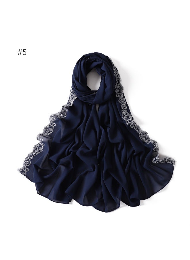 KUYING New Lace Lace Trimmed Edge Solid Pearl Chiffon Long Scarf Single Color Headband Cover Scarf Female 