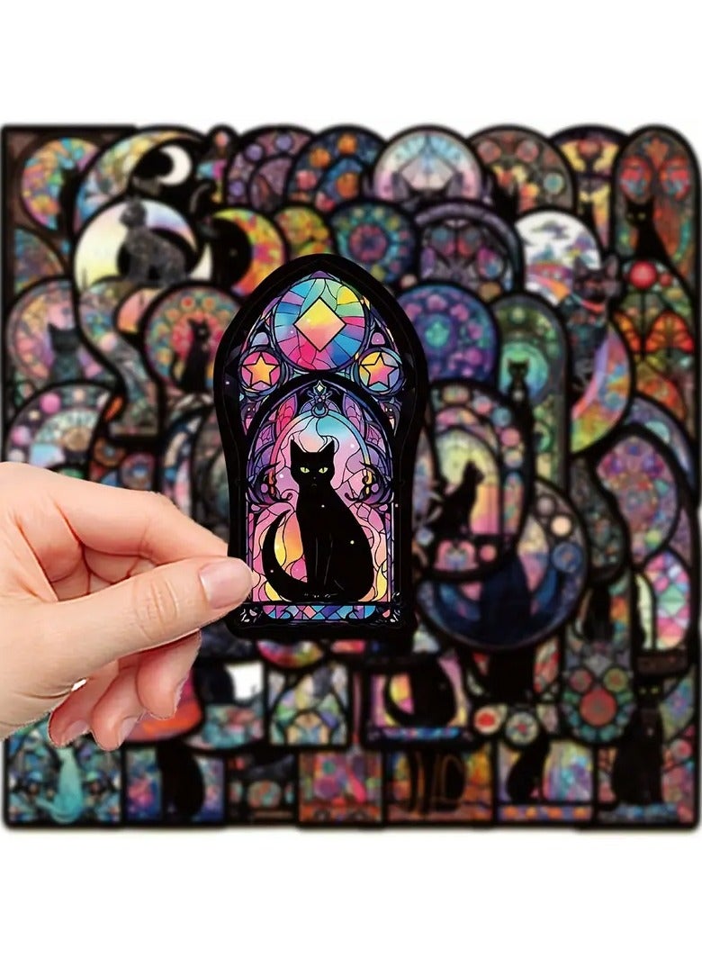 Goolsky 50pcs Gothic Cat Graffiti Stickers - Waterproof PVC Decals for DIY Projects on Laptops, Phones, Tablets, Guitars & More - Durable, Self-Adhesive Animal Print Designs - Image 1
