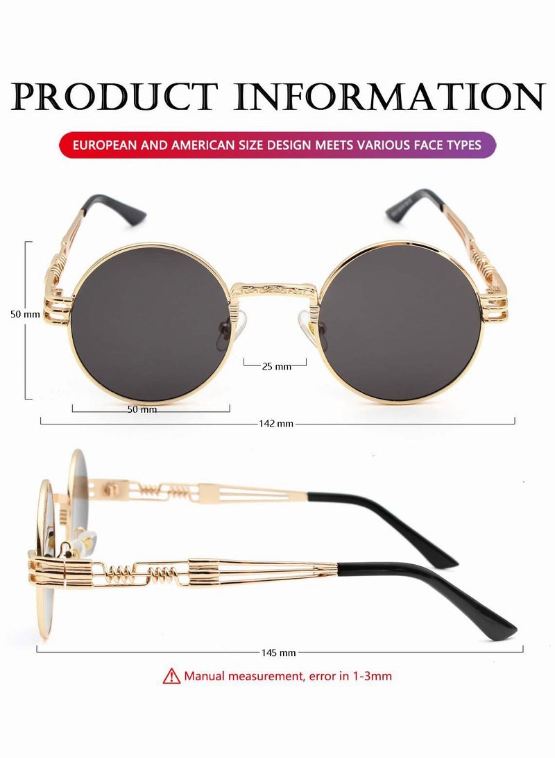 roaiss Round Steampunk Sunglasses for Men Women Vintage Circle Shades Outdoor Fashion Street Snap UV400 Protection Sun Glasses with Metal Frame - Image 4