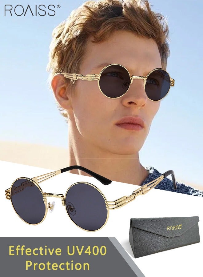 roaiss Round Steampunk Sunglasses for Men Women Vintage Circle Shades Outdoor Fashion Street Snap UV400 Protection Sun Glasses with Metal Frame - Image 1