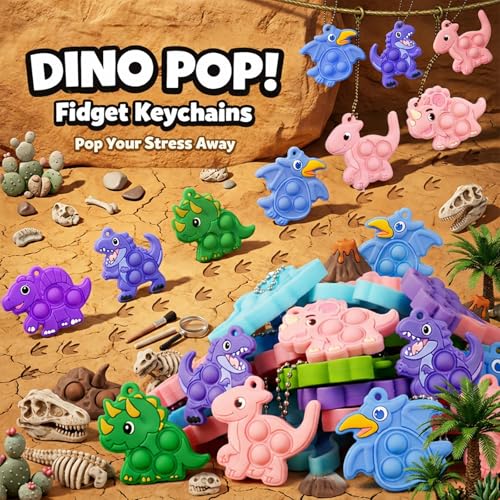 BicMan 30Pcs Dinosaur Pop Keychain Fidget Toys Easter Egg Fillers Mini Pop it Toy Bulk Set for Kids Classroom Prizes Birthday Party Favors Easter Goodie Bag Stuffers Ages 48 812 - Image 5