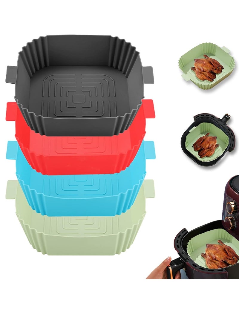 عام أغطية سيليكون للمقلاة الهوائية ، 4 قطع سيليكون قابلة لإعادة الاستخدام للمقالي الهوائية المربعة ، ملحقات آمنة للمقلاة الهوائية وأفران الطعام ، بديل لورقة السطحة القابلة للاشتعال ، صواني خبز سيليكون. - Image 1