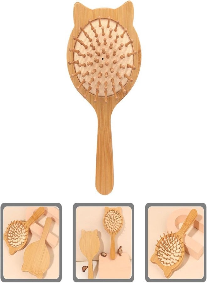 Relatable Mini Travel Hair Brush, Natural Wooden Paddle Hairbrush for Long Short Curly Thick Thin Hair for Men Women Kids Massaging Scalp Reducing Tangle & Promoting Hair Growth (Cat Ear Hair Brush) - Image 2