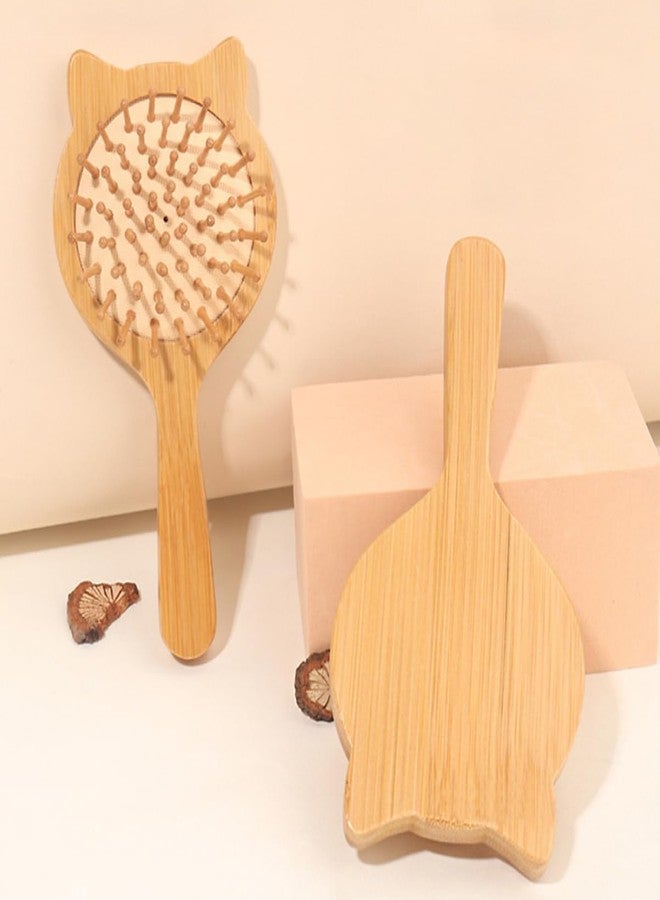 Relatable Mini Travel Hair Brush, Natural Wooden Paddle Hairbrush for Long Short Curly Thick Thin Hair for Men Women Kids Massaging Scalp Reducing Tangle & Promoting Hair Growth (Cat Ear Hair Brush) - Image 3