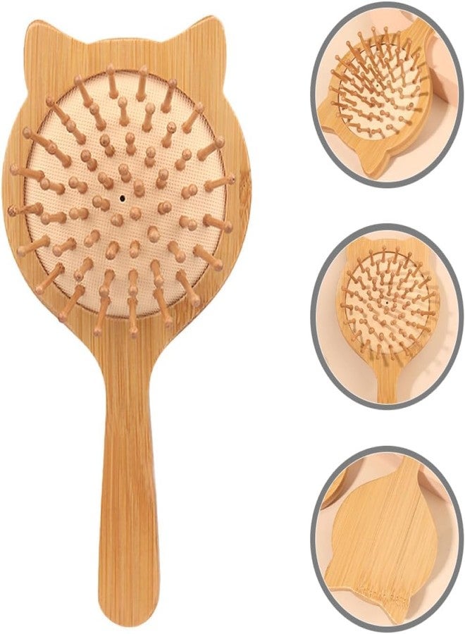 Relatable Mini Travel Hair Brush, Natural Wooden Paddle Hairbrush for Long Short Curly Thick Thin Hair for Men Women Kids Massaging Scalp Reducing Tangle & Promoting Hair Growth (Cat Ear Hair Brush) - Image 4
