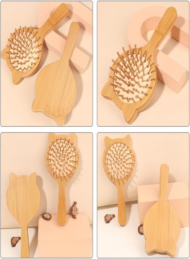 Relatable Mini Travel Hair Brush, Natural Wooden Paddle Hairbrush for Long Short Curly Thick Thin Hair for Men Women Kids Massaging Scalp Reducing Tangle & Promoting Hair Growth (Cat Ear Hair Brush) - Image 5