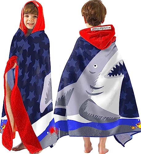 VOOVA & MOVAS VOOVA  MOVAS Toddler Bath Towels Age 31030X50 Soft  Thick  Cotton  Oversized Absorbent  Beach  Bath  Pool  Swim Towels for Boys and Girls  Big White Shark 