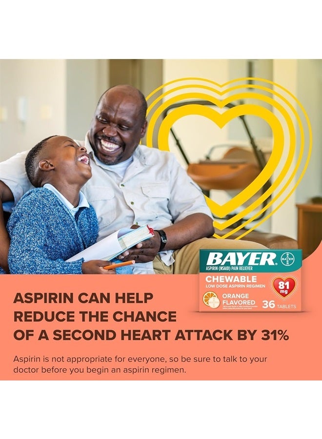 BAYER Aspirin Low Dose 81 mg Chewable Tablets, Pain Reliever, Orange Flavored, 216 Tablets (6 Pack) - Image 2