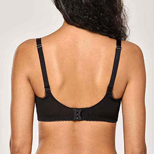 DOBREVA Women's Sexy Lace Push Up Plus Size Bra Sheer Balconette Underwire Unlined Black_Eyelash lace 36C - Image 4
