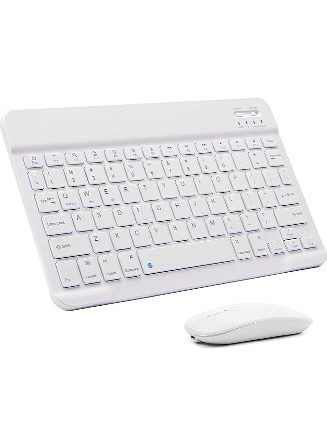 erorex Ultra-Slim Bluetooth Keyboard and Mouse Combo Rechargeable Portable Wireless Keyboard Mouse Set for Apple iPad iPhone iOS 13 and Above Samsung Tablet Phone Smartphone Android Windows (White) - Image 1