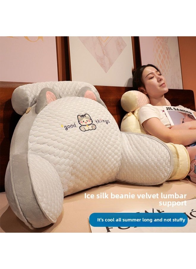 Bedside Cushion Large Backrest Pillow Waist Protection Soft Bag Dormitory Bed Playing Mobile Phone Reading Cute Sofa Removable And Washable Pillow-Specifications:Hug Cat Latex Lumbar Support-white Cat-Color:65*40cm