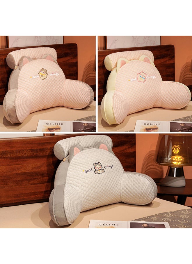 Bedside Cushion Large Backrest Pillow Waist Protection Soft Bag Dormitory Bed Playing Mobile Phone Reading Cute Sofa Removable And Washable Pillow-Specifications:Hug Cat Latex Lumbar Support-white Cat-Color:65*40cm