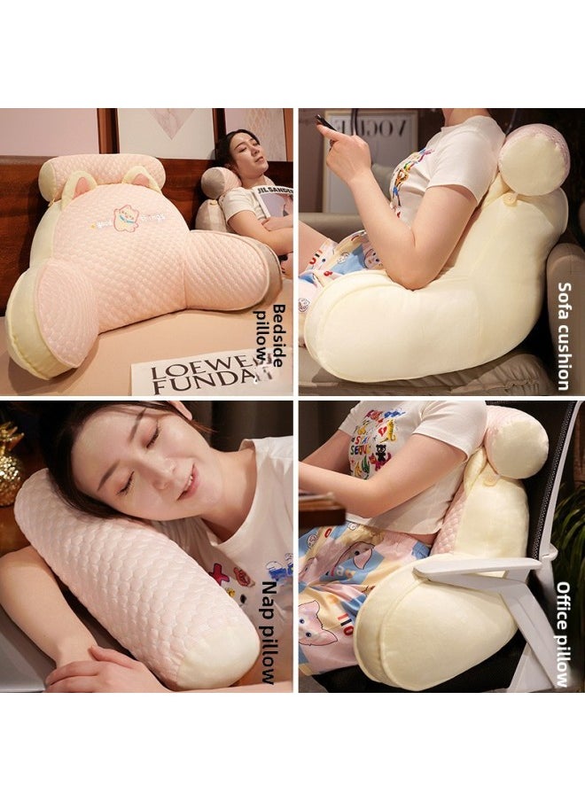 Bedside Cushion Large Backrest Pillow Waist Protection Soft Bag Dormitory Bed Playing Mobile Phone Reading Cute Sofa Removable And Washable Pillow-Specifications:Hug Cat Latex Lumbar Support-white Cat-Color:65*40cm