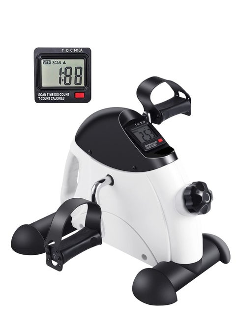 Under Desk Bike Pedal Exerciser, Mini Exercise Bike for Arm/Leg Exercise, Under Desk Exercise with LCD Screen Display for Home/Office Workout, White