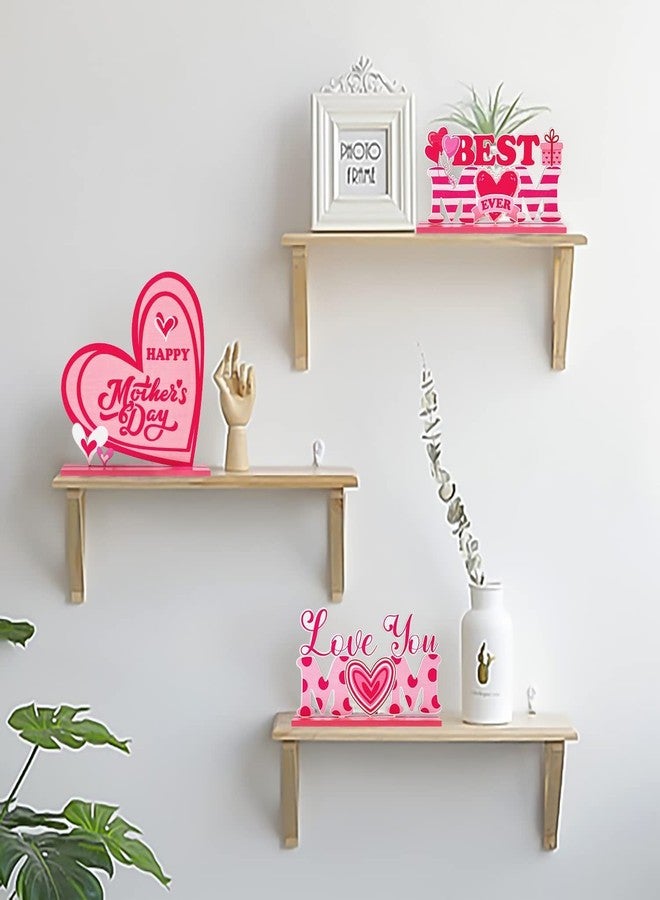 Haooryx Mother's Day Wooden Centerpieces - 3Pcs Wooden Table Centerpieces Decoration Happy Mother's Day Table Topper Sign Wood Craft Kit Center Piece Mom's Birthday Gift Mantel Shelf Dining Detachable - Image 5