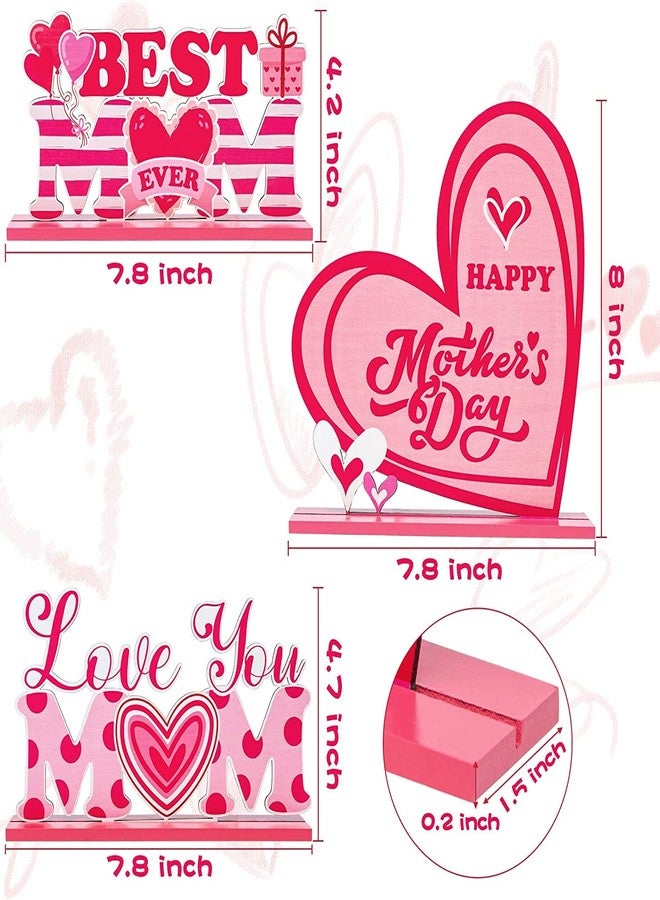 Haooryx Mother's Day Wooden Centerpieces - 3Pcs Wooden Table Centerpieces Decoration Happy Mother's Day Table Topper Sign Wood Craft Kit Center Piece Mom's Birthday Gift Mantel Shelf Dining Detachable - Image 2