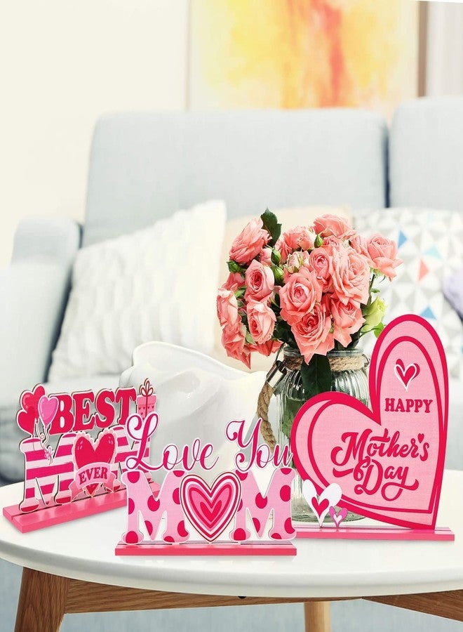 Haooryx Mother's Day Wooden Centerpieces - 3Pcs Wooden Table Centerpieces Decoration Happy Mother's Day Table Topper Sign Wood Craft Kit Center Piece Mom's Birthday Gift Mantel Shelf Dining Detachable - Image 4
