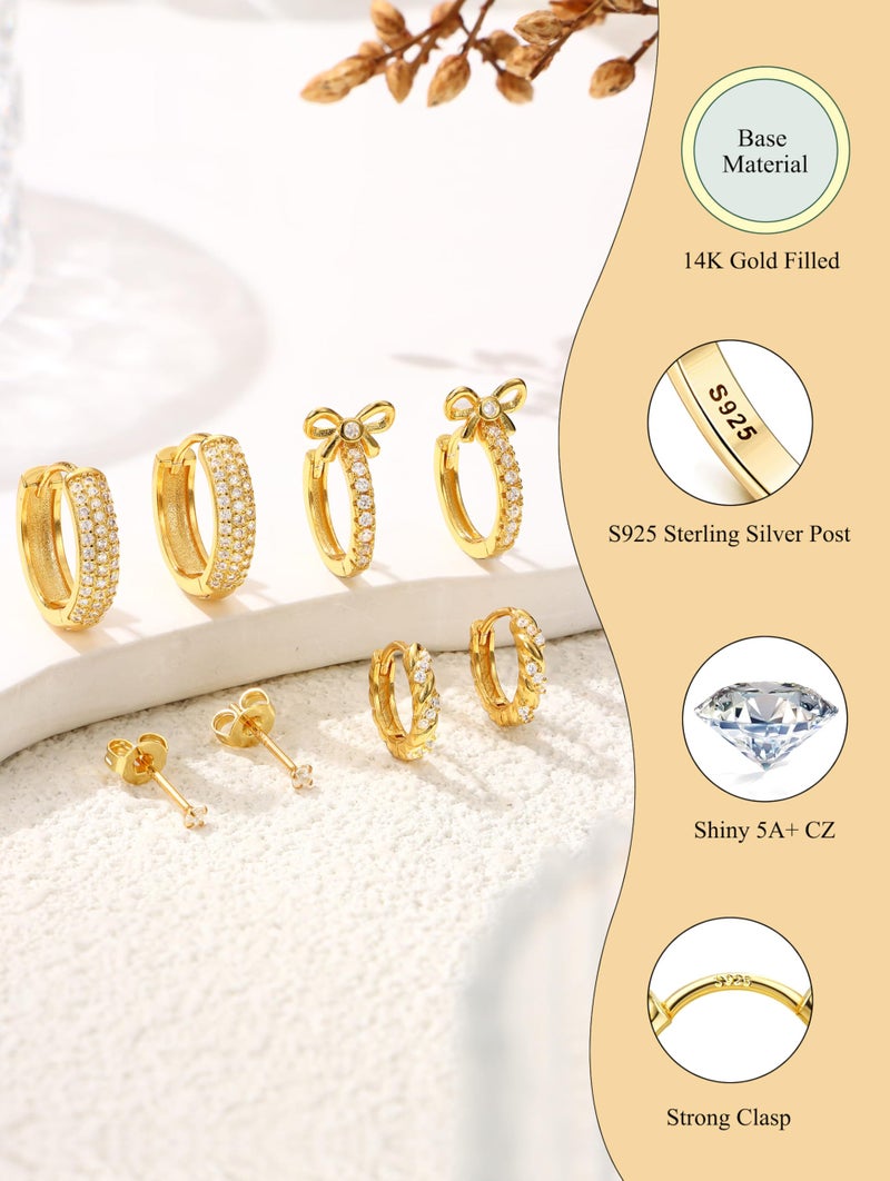 JeryWe Hypoallergenic Hoop Earrings for Women S925 Sterling Silver Post Chunky Cartilage Earring Stacks Non Tarnish 14K Gold Filled Small Hoops Stud Set Jewelry Lovely - Image 4