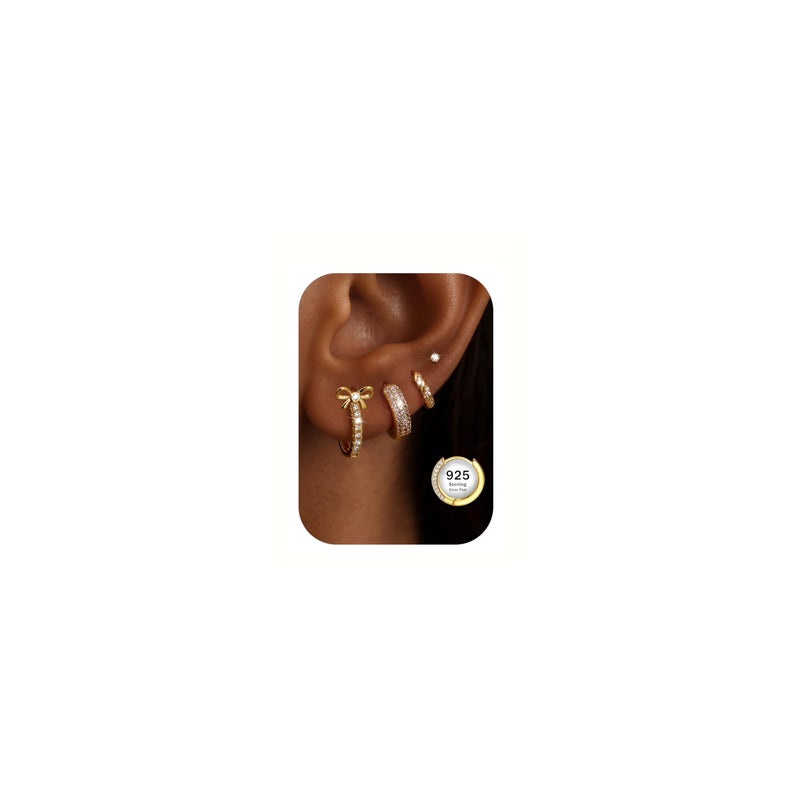 JeryWe Hypoallergenic Hoop Earrings for Women S925 Sterling Silver Post Chunky Cartilage Earring Stacks Non Tarnish 14K Gold Filled Small Hoops Stud Set Jewelry Lovely - Image 1