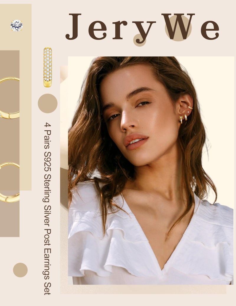 JeryWe Hypoallergenic Hoop Earrings for Women S925 Sterling Silver Post Chunky Cartilage Earring Stacks Non Tarnish 14K Gold Filled Small Hoops Stud Set Jewelry Lovely - Image 3