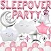 DUFACAI 47 Pieces Sleepover Party Decoration Pink Sleepover Birthday Party Balloons Banner Cute Moon Star for Girls Pajamas Slumber Night Out Party Decoration Pink - Image 3