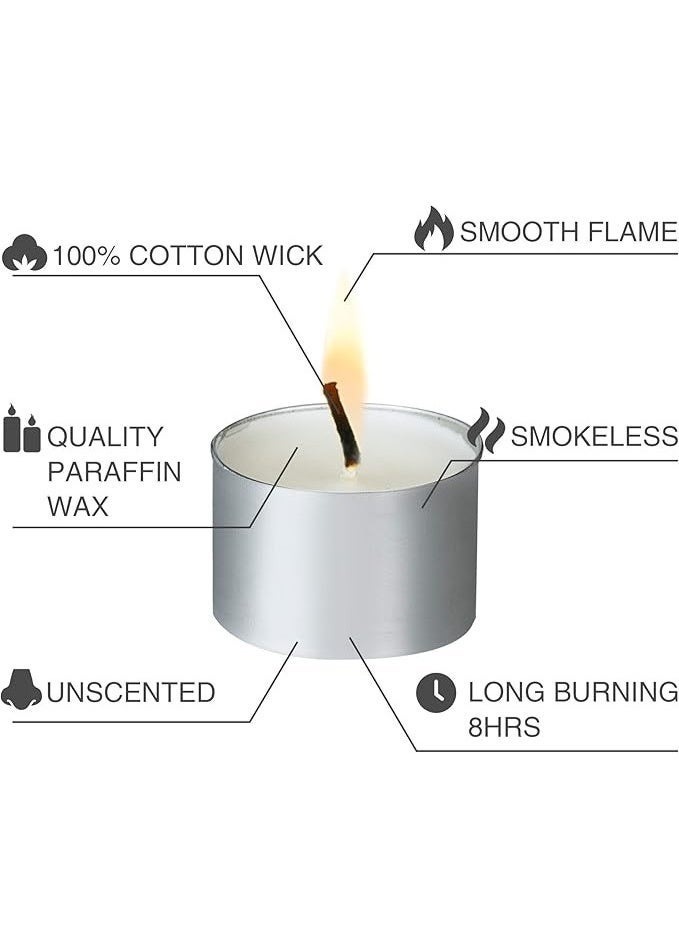 بي بي أيه BPA® Unscented Tea Candles - 8 Hour Long Burning, Giant Packs - White, Smokeless, European, for Home Decorative Use - Image 3