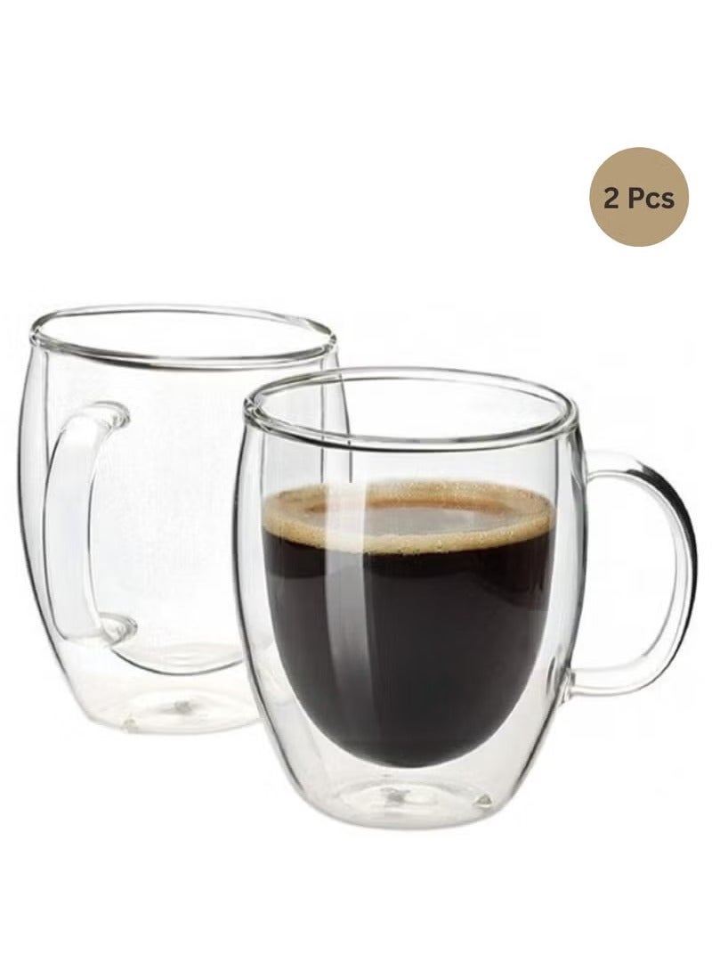 فيسوس أكواب قهوة زجاجية مزدوجة الجدران مكونة من قطعتين مع مقبض - فناجين قهوة كبيرة بطبقة معزولة، أكواب بوروسيليكات شفافة للإسبريسو والكابتشينو والشاي واللاتيه - 250 مل - Image 1