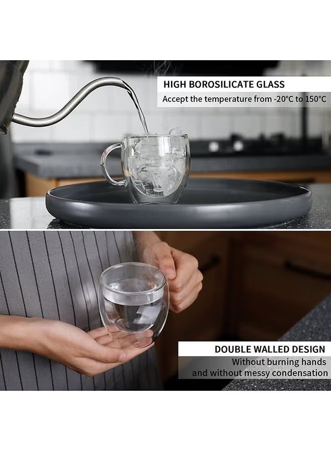 فيسوس أكواب قهوة زجاجية مزدوجة الجدران مكونة من قطعتين مع مقبض - فناجين قهوة كبيرة بطبقة معزولة، أكواب بوروسيليكات شفافة للإسبريسو والكابتشينو والشاي واللاتيه - 250 مل - Image 2