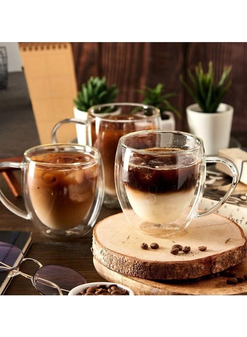 فيسوس أكواب قهوة زجاجية مزدوجة الجدران مكونة من قطعتين مع مقبض - فناجين قهوة كبيرة بطبقة معزولة، أكواب بوروسيليكات شفافة للإسبريسو والكابتشينو والشاي واللاتيه - 250 مل - Image 4