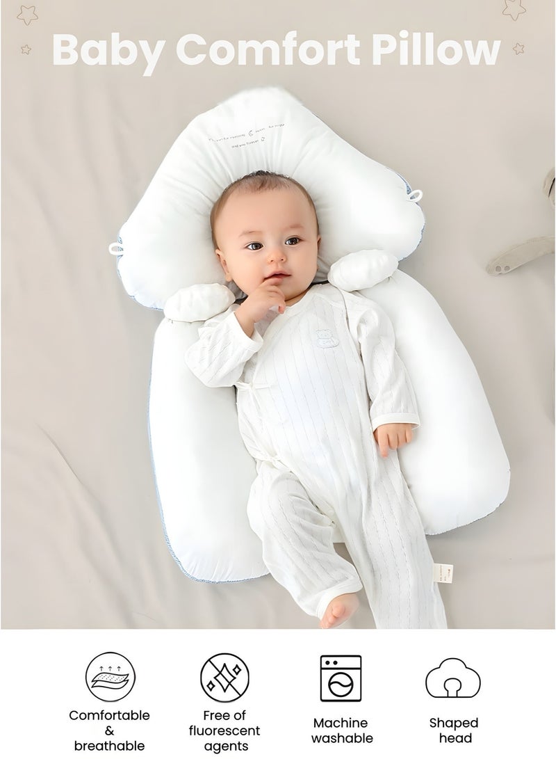 وسادة دعم رأس المواليد الجدد من رغوة الذاكرة (Memory Foam)، تتميز بارتفاع قابل للتعديل وقطعتي تثبيت قابلتين للإزالة، وتُستخدم على الوجهين للرضاعة والنوم؛ وسادة ناعمة وجيدة التهوية (اللون: أبيض). - Image 3