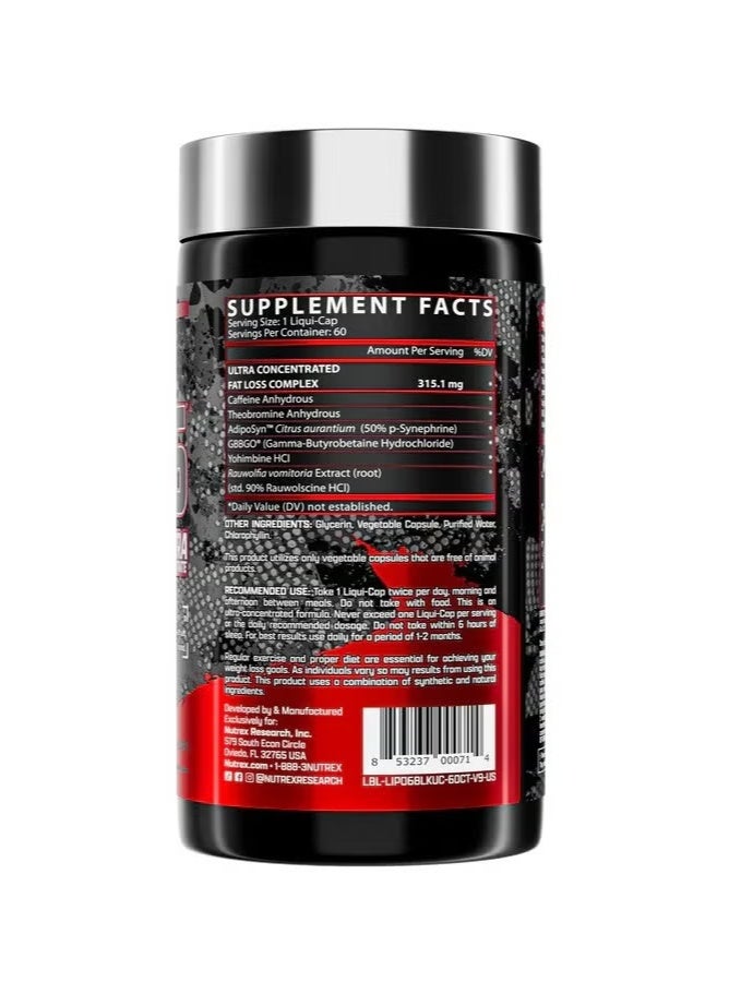 Nutrex Research Lipo-6 Black Ultra Concentrated Fat Destroyer 60 Capsules - Image 5