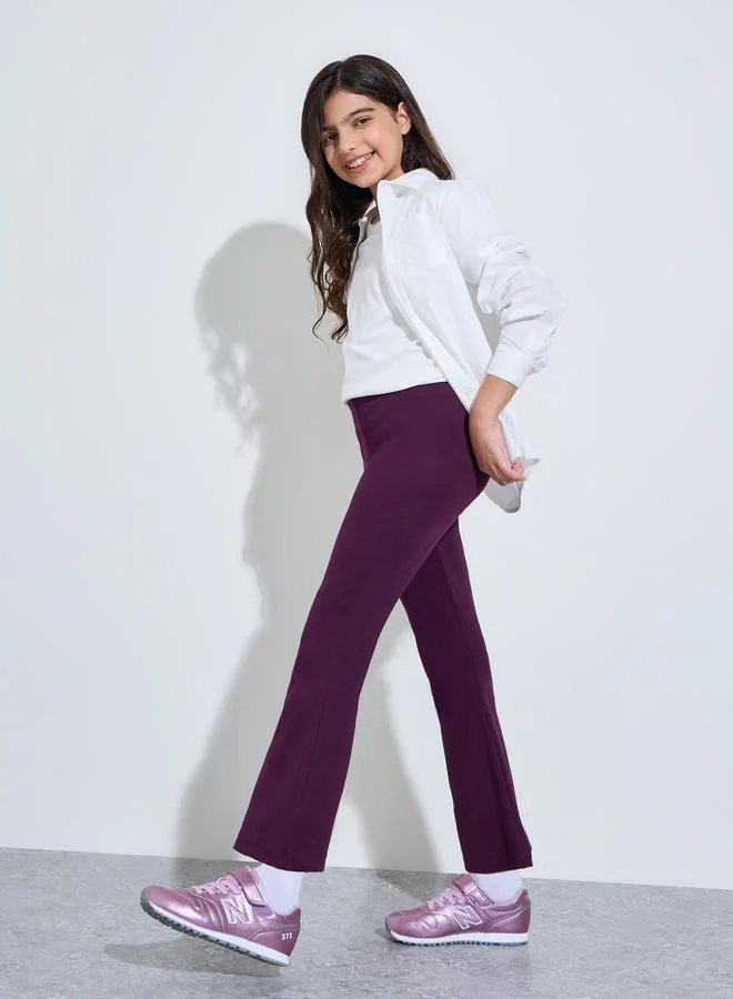 ستايلي Teen Girls Purple Ribbed Flared Leggings
