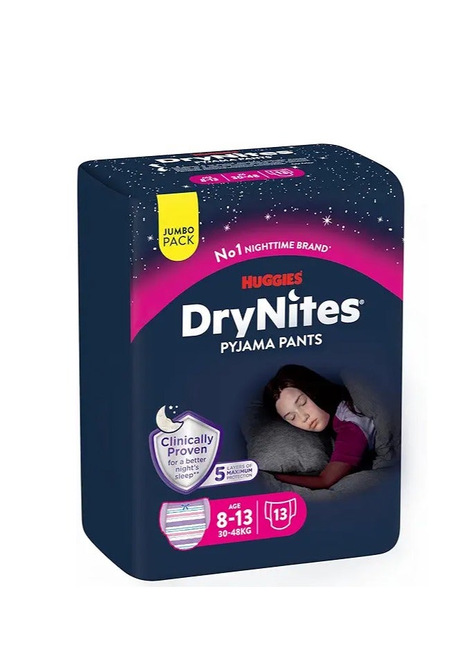 Huggies Dry Nites Pyjama Pants For Girls, L, 30-48kg, 8-13 Years, Jumbo Pack 13'S 