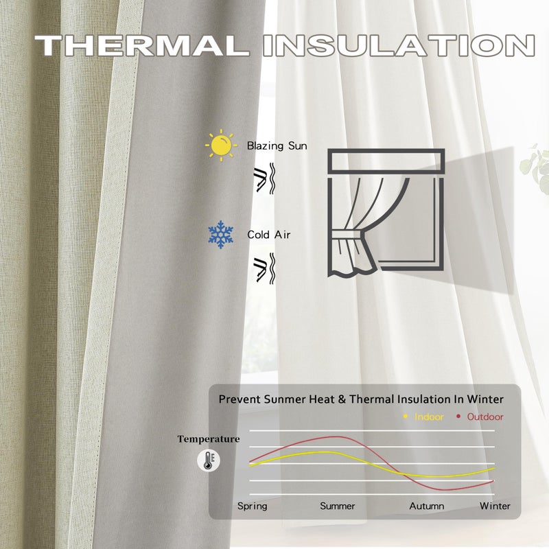 DUALIFE Blackout Pinch Pleated Curtains for Bedroom 132 Inch Length  Linen Blended Farmhouse 100% Blackout Thermal Insulated Back Tab Drapes with Hooks for Track System 2 Panels-Natural Linen  W40xL132 - Image 3