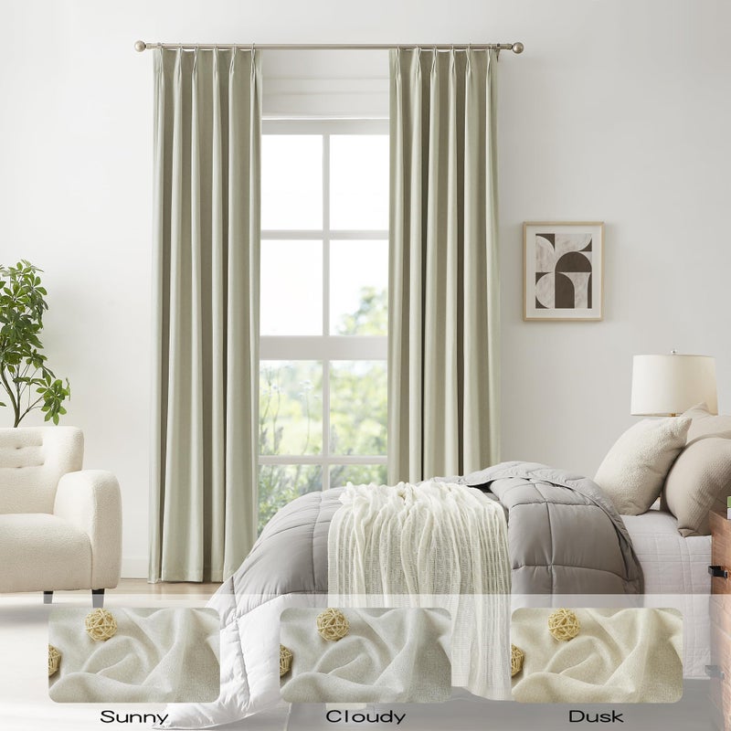 DUALIFE Blackout Pinch Pleated Curtains for Bedroom 132 Inch Length  Linen Blended Farmhouse 100% Blackout Thermal Insulated Back Tab Drapes with Hooks for Track System 2 Panels-Natural Linen  W40xL132 - Image 5