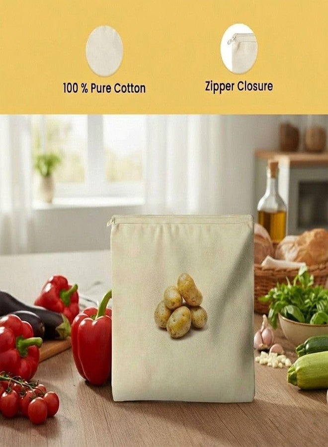 BIRZAR Potato Printed Cotton Bag|100% Cotton Reusable Vegetable Bags for Fridge | Eco-friendly Storage Bags for Kitchen Organizer | Washable Breathable Zipper Cloth Bags for Vegetables (6 pcs) - Image 5