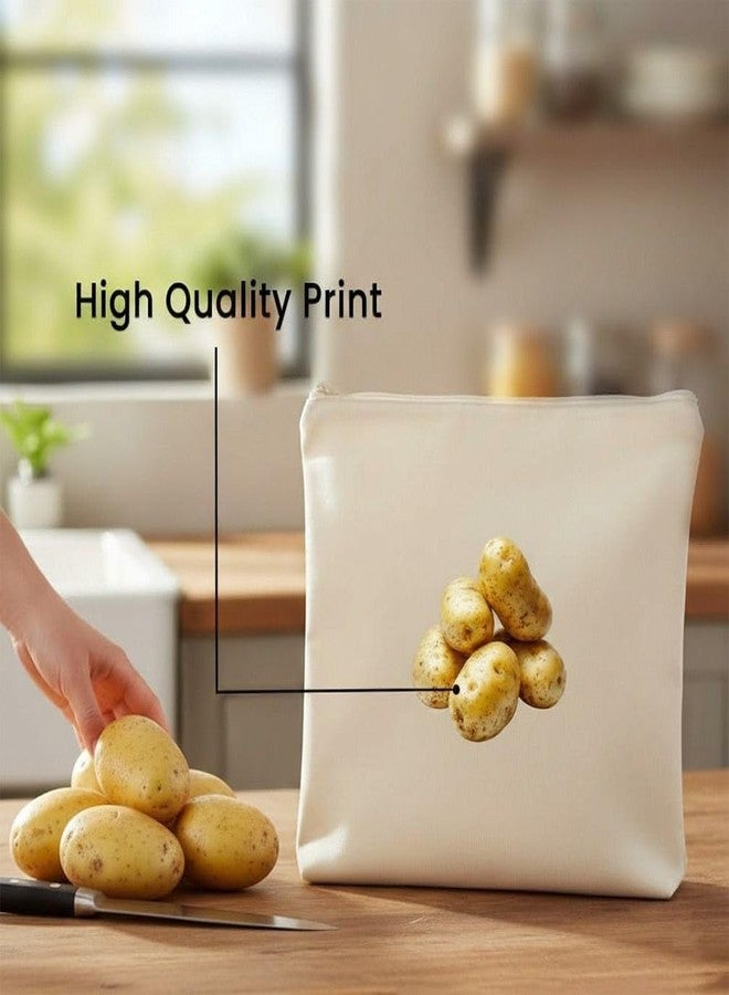 BIRZAR Potato Printed Cotton Bag|100% Cotton Reusable Vegetable Bags for Fridge | Eco-friendly Storage Bags for Kitchen Organizer | Washable Breathable Zipper Cloth Bags for Vegetables (6 pcs) - Image 4