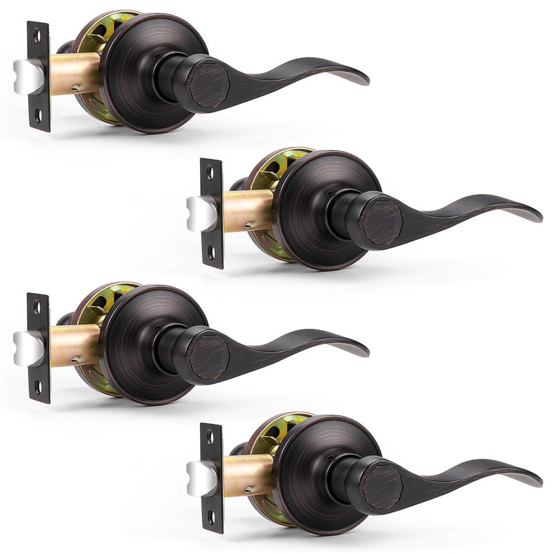 Probrico 4 Pack Door Levers Oil Rubbed Bronze Passage Door Handles Wave Style Keyless Door Handles Closet Hallway Interior Door Handles - Image 1