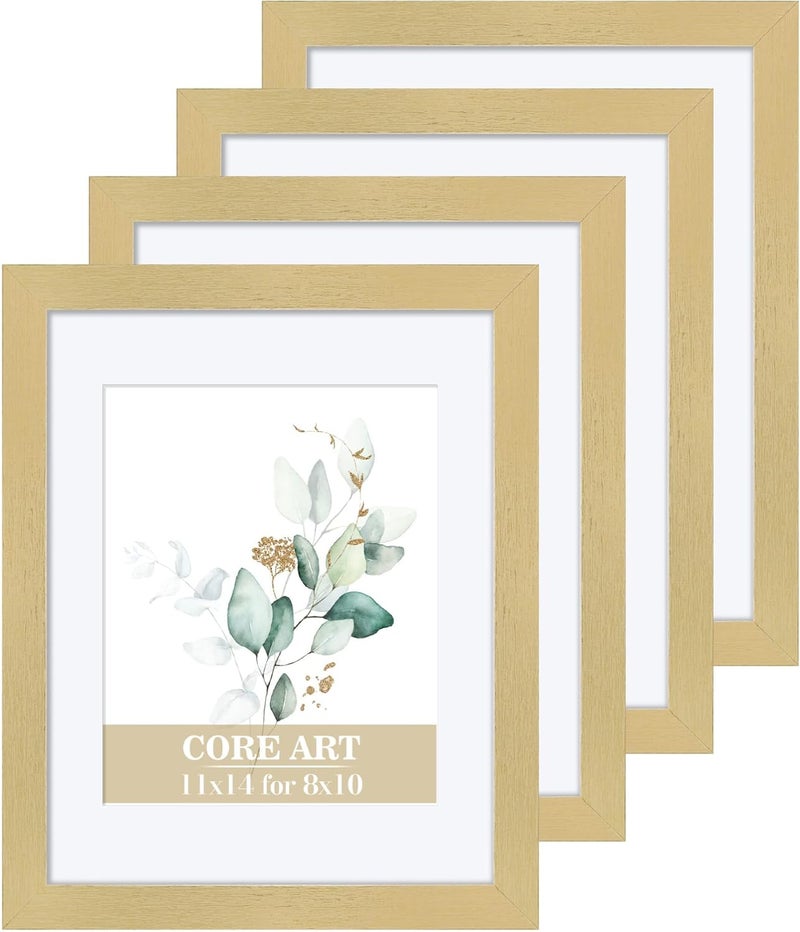 CORE ART 11x14 Gold Picture Frame Set of 4,Display Pictures 8x10 with Mat or 11 x 14 without Mat,Multi Photo Frames Collage for Wall or Tabletop Display - Image 1